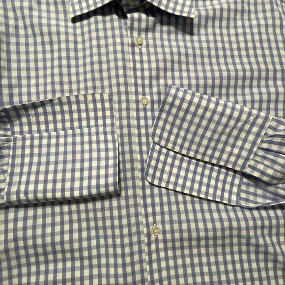 Sanfort LS Button Up Shirt Mens 16/41 Peter Elliot French Cuff Italy Plaid Blue - Picture 3 of 9